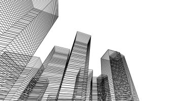 Arkaplanda mimari bina 3d illüstrasyon