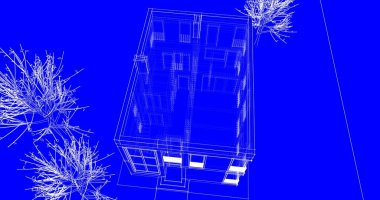 Arkaplanda mimari bina 3d illüstrasyon