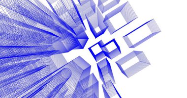 Arkaplanda mimari bina 3d illüstrasyon