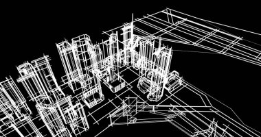 Arkaplanda mimari bina 3d illüstrasyon