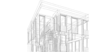 Arkaplanda mimari bina 3d illüstrasyon