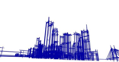 Arkaplanda mimari bina 3d illüstrasyon