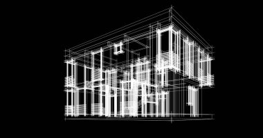 Arkaplanda mimari bina 3d illüstrasyon