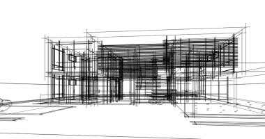 Arkaplanda mimari bina 3d illüstrasyon