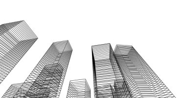 Arkaplanda mimari bina 3d illüstrasyon