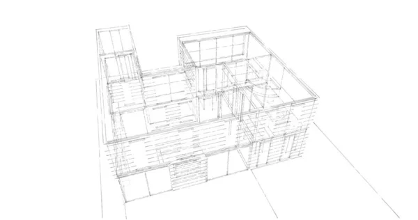 Αρχιτεκτονικό Σχέδιο Ταπετσαρίας Ψηφιακό Σκίτσο Κτιρίου — Φωτογραφία Αρχείου