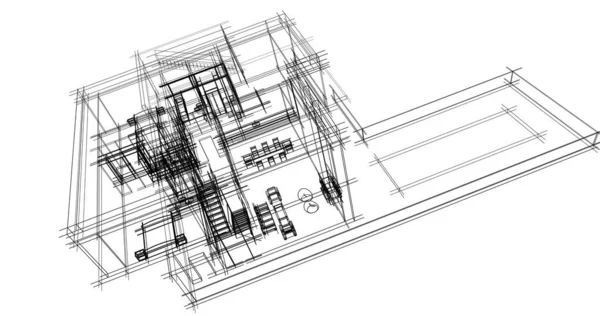 Abstrakcyjne Linie Rysunku Koncepcji Sztuki Architektonicznej Minimalne Kształty Geometryczne — Zdjęcie stockowe