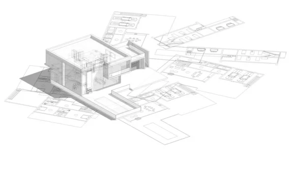 Abstrakta Teckningslinjer Arkitektonisk Konst Koncept Minimala Geometriska Former — Stockfoto