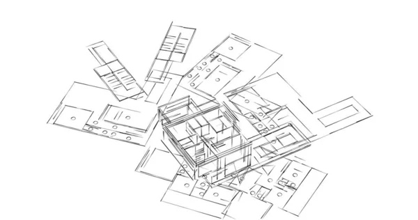 Líneas Abstractas Dibujo Concepto Arte Arquitectónico Formas Geométricas Mínimas —  Fotos de Stock