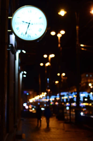 Lumières Abstraites Floues Fond Ville Dans Nuit — Photo