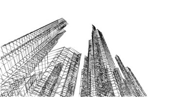 Arkaplanda mimari bina 3d illüstrasyon