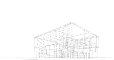 3d mimari duvar kağıdı tasarımı, dijital bina çizimi 