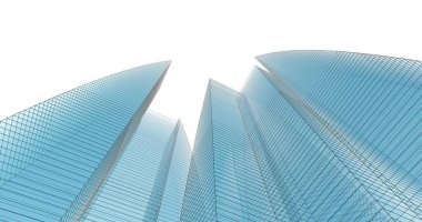 Arkaplanda mimari bina 3d illüstrasyon