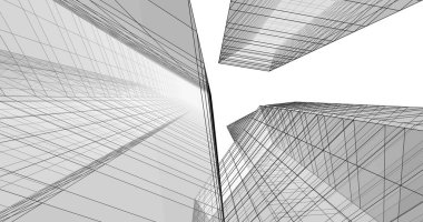 Arkaplanda mimari bina 3d illüstrasyon