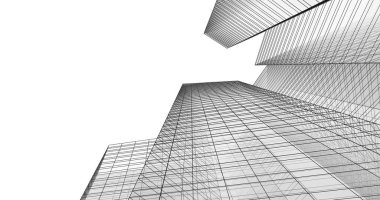 Arkaplanda mimari bina 3d illüstrasyon