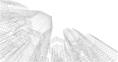 Arkaplanda mimari bina 3d illüstrasyon