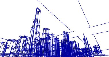 Arkaplanda mimari bina 3d illüstrasyon
