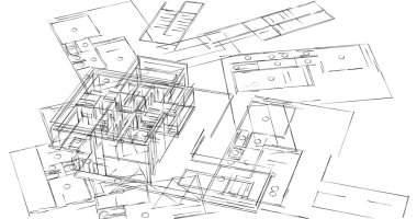 Mimari sanat konseptinde soyut çizgiler, minimum geometrik şekiller. 