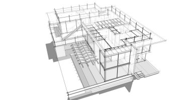 Arkaplanda mimari bina 3d illüstrasyon