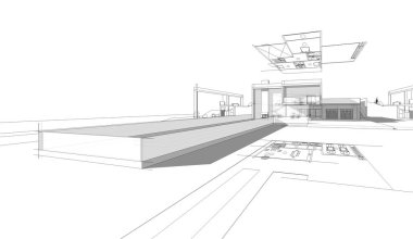 Mimari sanat konseptinde soyut çizgiler, minimum geometrik şekiller. 