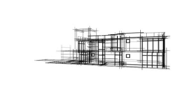 Arkaplanda mimari bina 3d illüstrasyon