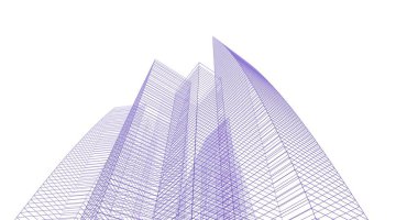 Arkaplanda mimari bina 3d illüstrasyon