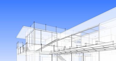 Arkaplanda mimari bina 3d illüstrasyon