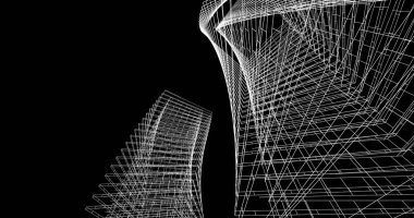 Arkaplanda mimari bina 3d illüstrasyon