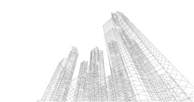 Arkaplanda mimari bina 3d illüstrasyon