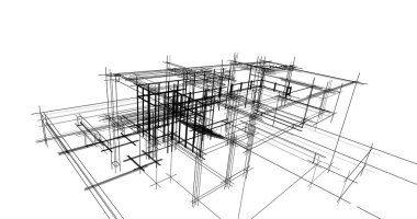Arkaplanda mimari bina 3d illüstrasyon