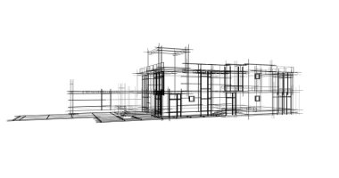 Arkaplanda mimari bina 3d illüstrasyon