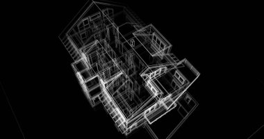 Arkaplanda mimari bina 3d illüstrasyon