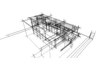 Arkaplanda mimari bina 3d illüstrasyon