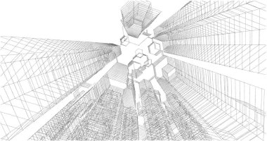 Arkaplanda mimari bina 3d illüstrasyon