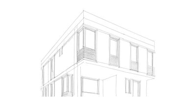 Arkaplanda mimari bina 3d illüstrasyon