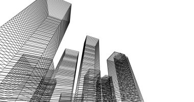 Arkaplanda mimari bina 3d illüstrasyon