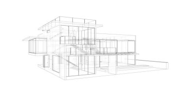 Arkaplanda mimari bina 3d illüstrasyon