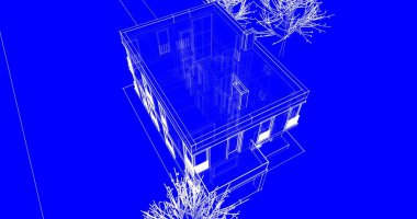 Arkaplanda mimari bina 3d illüstrasyon