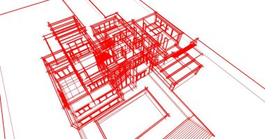 Arkaplanda mimari bina 3d illüstrasyon
