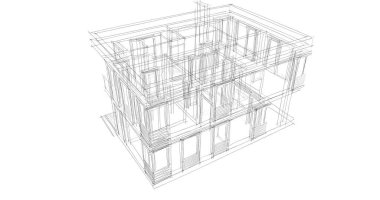 Arkaplanda mimari bina 3d illüstrasyon