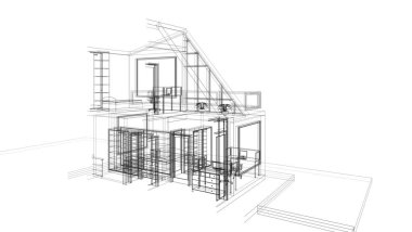 Arkaplanda mimari bina 3d illüstrasyon