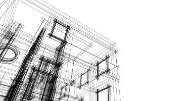 Arkaplanda mimari bina 3d illüstrasyon