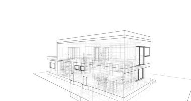 Arkaplanda mimari bina 3d illüstrasyon