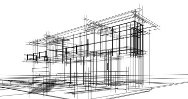 Arkaplanda mimari bina 3d illüstrasyon