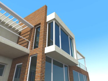 Arkaplanda mimari bina 3d illüstrasyon