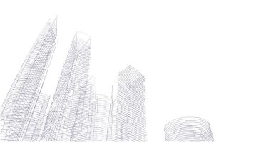 Arkaplanda mimari bina 3d illüstrasyon