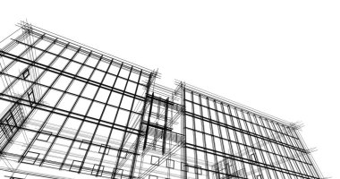 Arkaplanda mimari bina 3d illüstrasyon