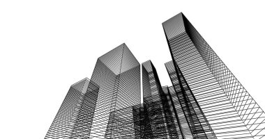 Arkaplanda mimari bina 3d illüstrasyon