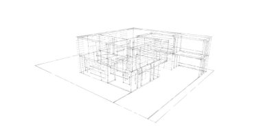 Arkaplanda mimari bina 3d illüstrasyon