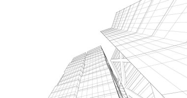 Arkaplanda mimari bina 3d illüstrasyon